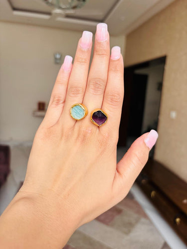 Green Purple Raw Stone Ring